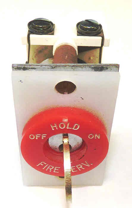 SWITCH, KEYED, FIRE SERVICE,VERTICAL, PHASE 1, RED BEZEL, ENGRAVED OFF-HOLD-ON