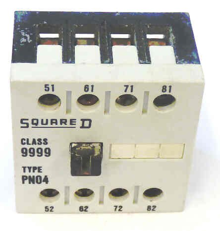 BLOCK, CONTACT, AUXILLARY 4 N.O. CONTACTS SQUARE D CLASS 9999, TYPE PN04