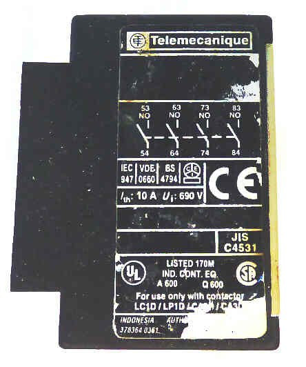 CONTACT, MODULE, AUX., 4 N.O CONTACTS, TELEMECANIQUE LA1 DN40