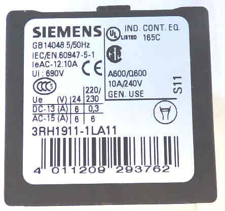 CONTACT, AUXILIARY, 4 N.O. FRONT MOUNT SIEMENS # 3RH1921-1FA40