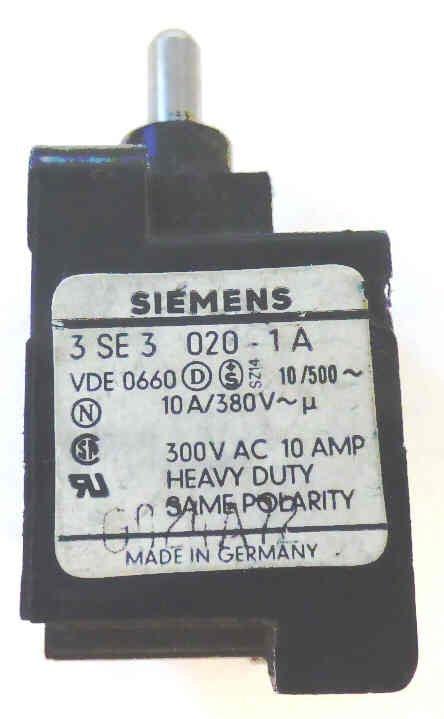 SWITCH, PLUNGER, LIMIT SWITCH, 1NO+1NC SIEMENS #3SE3-020-1A