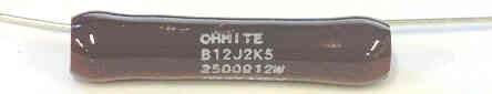 RESISTOR 25000 OHM, 12 WATT, CERAMIC, WIRE LEADS, OHMITE # B12J2K5