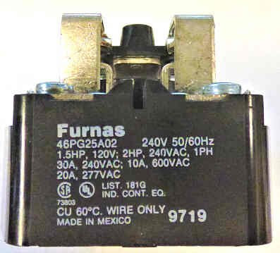 RELAY, POWER, 20 AMP, DPDT 240 VAC FURNAS # 48PQ25A02