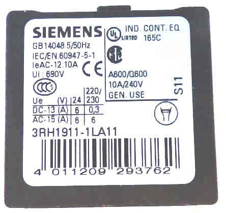 CONTACT, AUXILIARY, 2 N.O./ 2 N.C CONTACT FRONT MOUNT SIEMENS # 3RH1911-1LA11