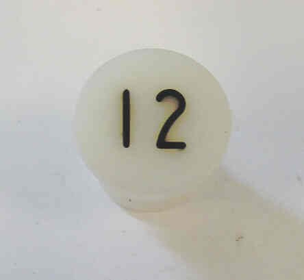 BUTTON, WHITE, TYPE 'H', MARKED # 12 IN BLACK HAUGHTON # 3-40080-12
