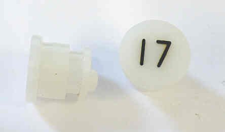 BUTTON, WHITE, TYPE 'H', MARKED # 17 IN BLACK HAUGHTON # 3-40080-17