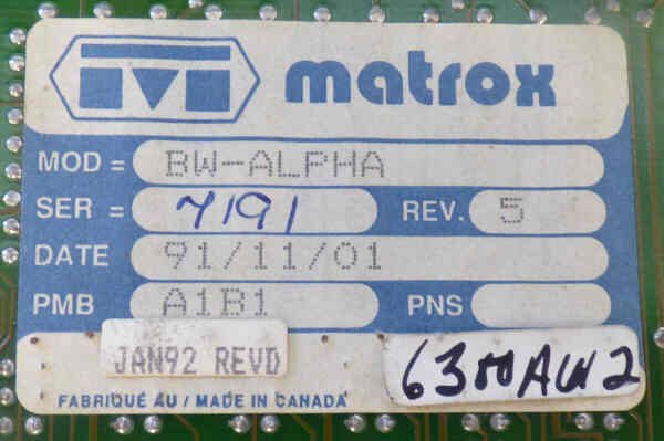 BOARD, CIRCUIT, MATROX BW-ALPHA DOVER # 6300AW2