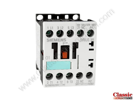 CONTACTOR, 3 POLE, 110-120 VAC, 1 NC AUX CONTACT SIEMENS # 3RT1017-1AK62