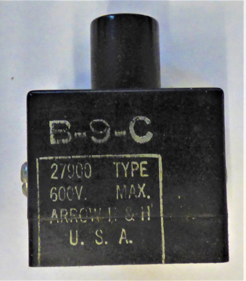 BUTTON, MARKED 2R, BLACK, 5/8 X 3/4 TOP, 3 N.O. CONTACTS, AH & H # 27900 B9C