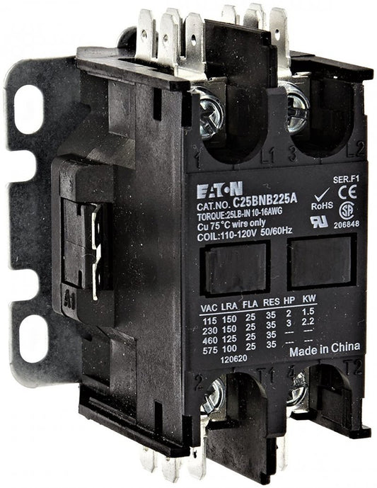 CONTACTOR, COMPACT, 2P, 25A, 120 VAC COIL, EATON # C25BNB225A