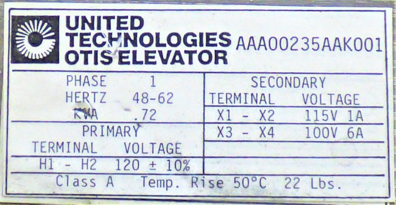 TRANSFORMER. PRIMARY 120, MULTIPLE SECONDARIES OTIS # AAA00235AAK001