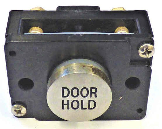 BUTTON, MONITOR, NON-ILLUMINATED, SS MARKED DOOR HOLD IN BLACK