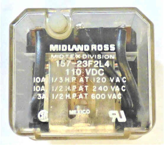 MIDTEX 3PDT RELAY, KUP BASE, 110 VDC, MIDTEX # 157-23F2L4