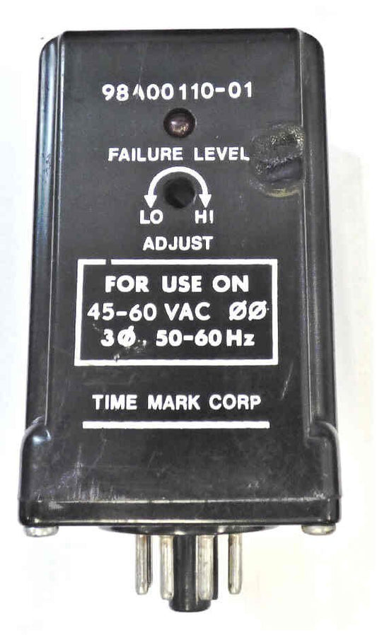 RELAY, 3 PHASE MONITOR, 45-60 VAC, 10 A, 8 PIN OCTAL TIME MARK # 98A110-01