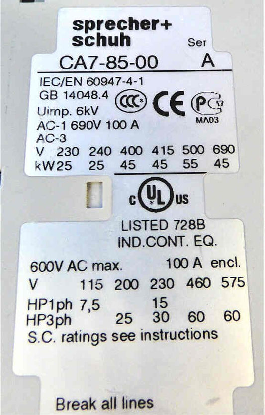 CONTACTOR, 22O VOIT, 3 POLE, NON REVERSING, 85 AMP, S & S CA7-85-220