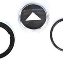 BUTTON, BLACK WITH WHITE ARROW, THYSSEN-KRUPP WITH HALO & RETAINER 9739580