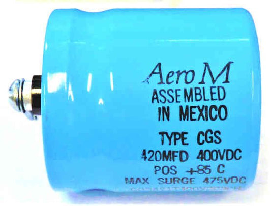 CAPACITOR, CGS, 420MFD @ 400 VDC, COMPUTER GRADE, AEROM  CGS421T400V2C3PH