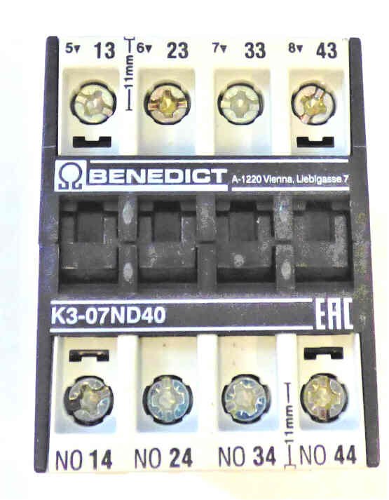 CONTACTOR, AUXILLIARY, 4 N.O., 110/120 VAC, 10A BENEDIKT & JAGER # K3-07ND40-110