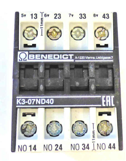CONTACTOR, AUXILLIARY, 4 N.O., 110/120 VAC, 10A BENEDIKT & JAGER # K3-07ND40-110