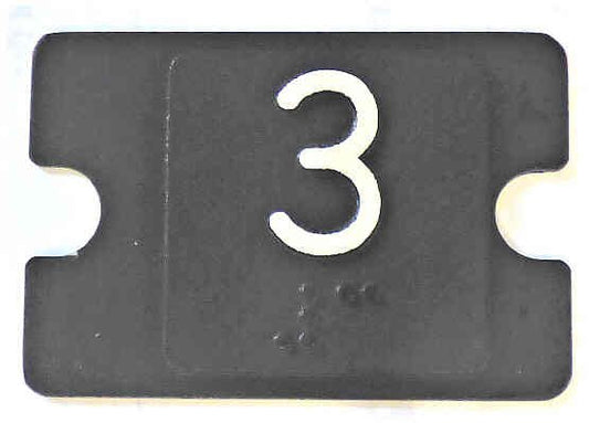 PLATE, BRAILLE, 1 1/4 SQUARE MOUNTED ON 2.25 X 1.5 BACK MARKED 3