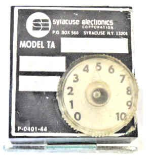 TIMER, RELAY, 120VAC, DPDT, 10 SECONDS, SYRACUSE # TA2031