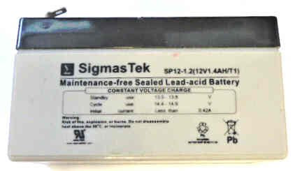 BATTERY, LEAD ACID, 12 VOLTS, RECHARGEABLE SIGMASTEK # SP12-1.2