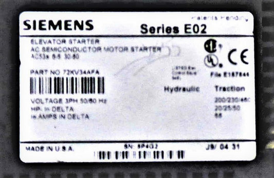 STARTER, DEFINITE PURPOSE, SEE PHOTOS FOR DATA SIEMENS # 72KV34AFA