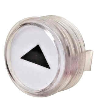BUTTON, WHITE WITH BLACK ARROW, THYSSEN-KRUPP WITH HALO & RETAINER 9787874