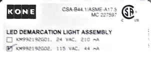 ASSEMBLY, DEMARCATION GREEN LED LIGHT 115VAC, KONE # KM992192G02