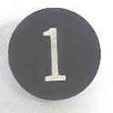 BUTTON, 7/8, BLACK, HOT STAMPED IN WHITE, MARKED 1 OTIS # 323BL2