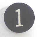 BUTTON, 7/8, BLACK, HOT STAMPED IN WHITE, MARKED 1 OTIS # 323BL2