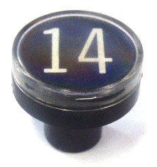 BUTTON, CLEAR CAP, 1 DIAMETER, MARKED #14 OTIS # A323BD1-14