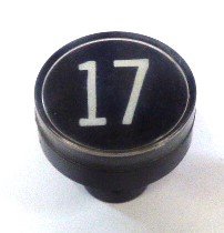 BUTTON, CLEAR CAP, 1 DIAMETER, MARKED #17 OTIS # A323BD1-17