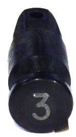 BUTTON, BLACK, 3/4 DIAMETER, MILK BOTTLE, MARKED # 3 OTIS # 323AB1