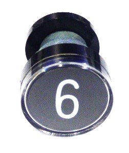 BUTTON, CLEAR CAP, 1 DIAMETER, MARKED #6 OR 9 OTIS # A323BD1-6