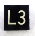 BUTTON, 7/8 SQUARE, MARKED L3 OTIS # 323AS2