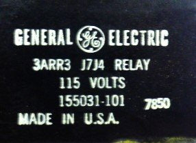 RELAY, PUMP MOTOR START, 115 VAC GENERAL ELECTRIC # 3ARR4-J7J4