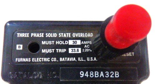 RELAY, OVERLOAD, SOLID STATE 3 PHASE, 30 AMP,  FURNAS # 948BA32B