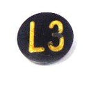 BUTTON, 7/8, BLACK, ENGRAVED IN WHITE, MARKED L3 OTIS # 323BL2